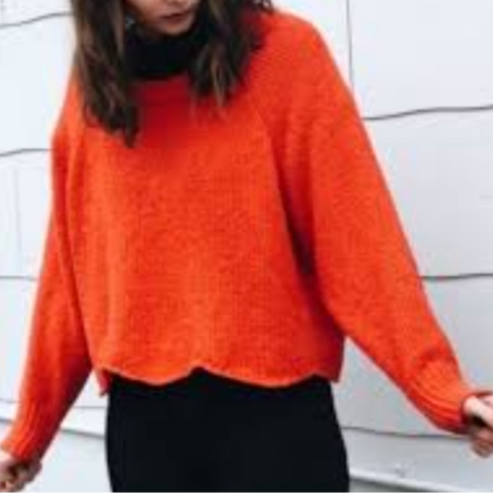 Zara | Knit Cropped Wavy Hem Sweater (Size L)